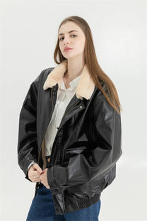 Men&#39;s Insulated Leather Winter Coat With Pockets