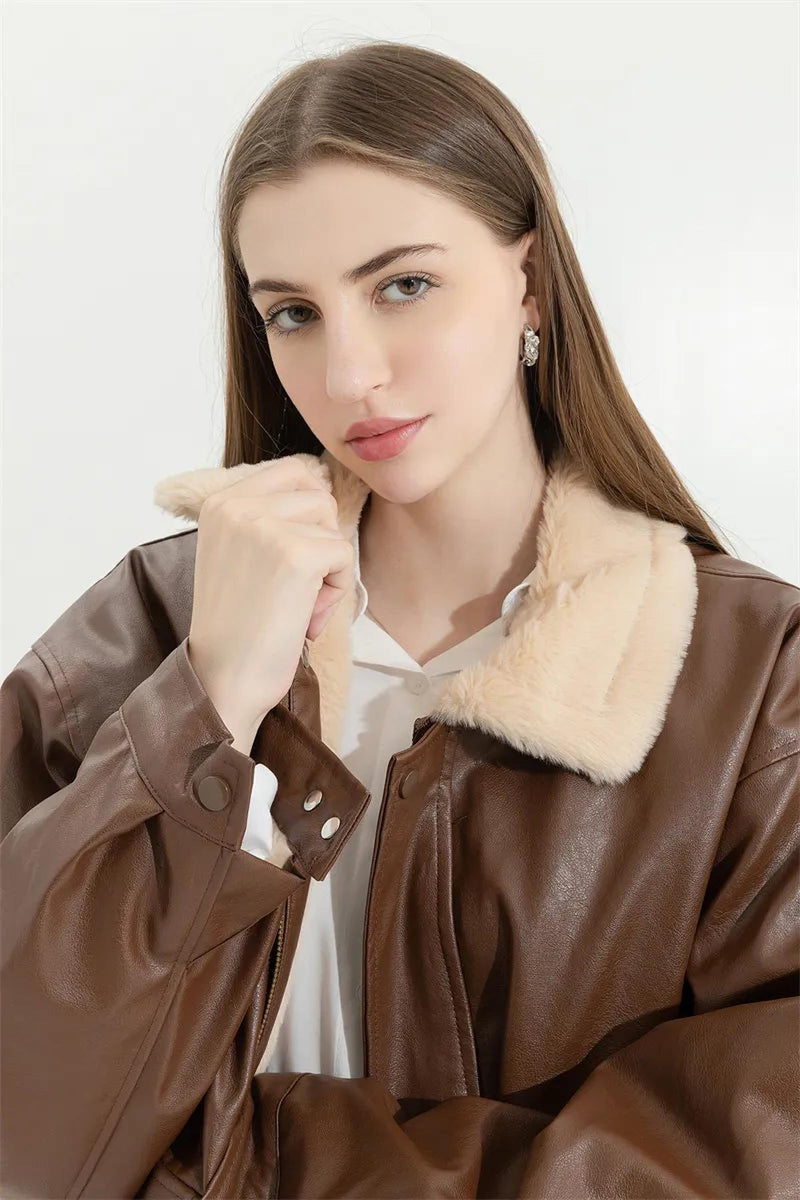Men&#39;s Insulated Leather Winter Coat With Pockets
