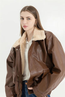Men&#39;s Insulated Leather Winter Coat With Pockets