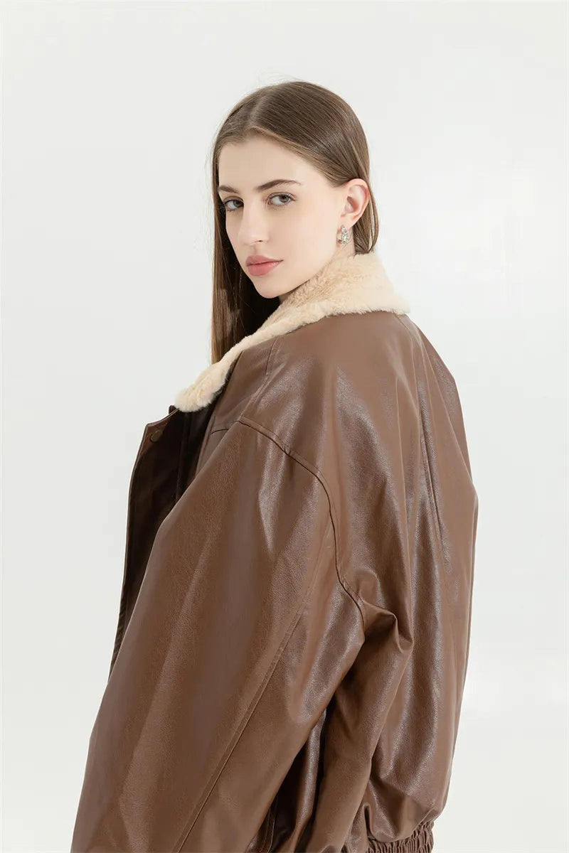 Men&#39;s Insulated Leather Winter Coat With Pockets
