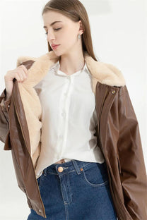 Men&#39;s Insulated Leather Winter Coat With Pockets