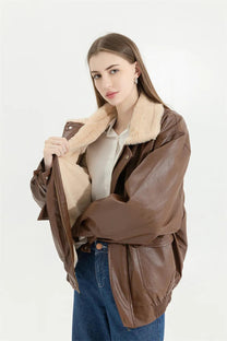 Men&#39;s Insulated Leather Winter Coat With Pockets