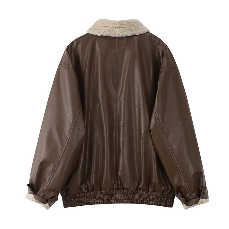 Men&#39;s Insulated Leather Winter Coat With Pockets