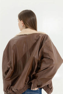 Men&#39;s Insulated Leather Winter Coat With Pockets