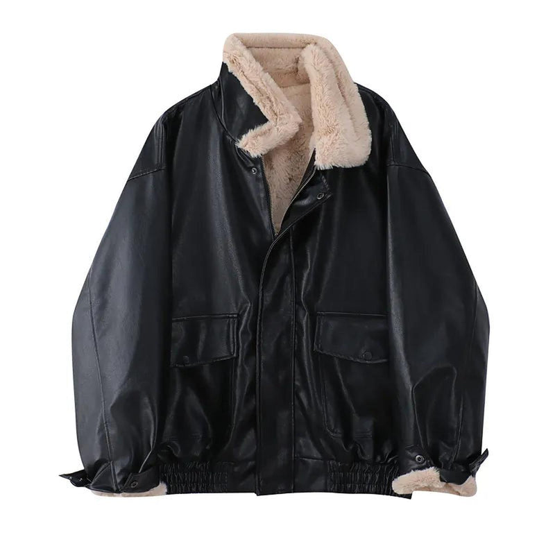 Men&#39;s Insulated Leather Winter Coat With Pockets