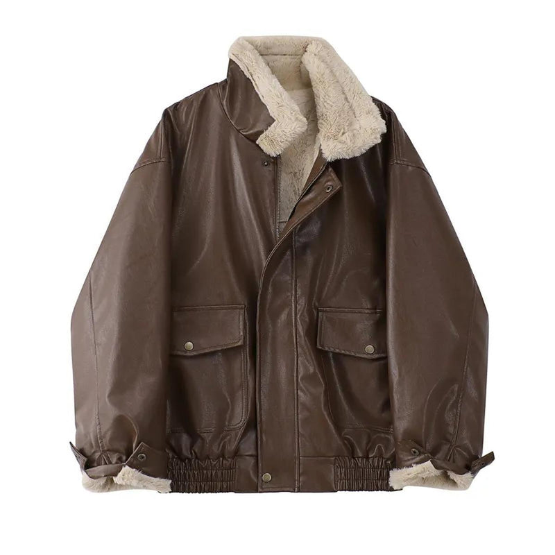 Men&#39;s Insulated Leather Winter Coat With Pockets