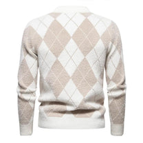 Men&#39;s Knitted Argyle Crew Neck Sweater