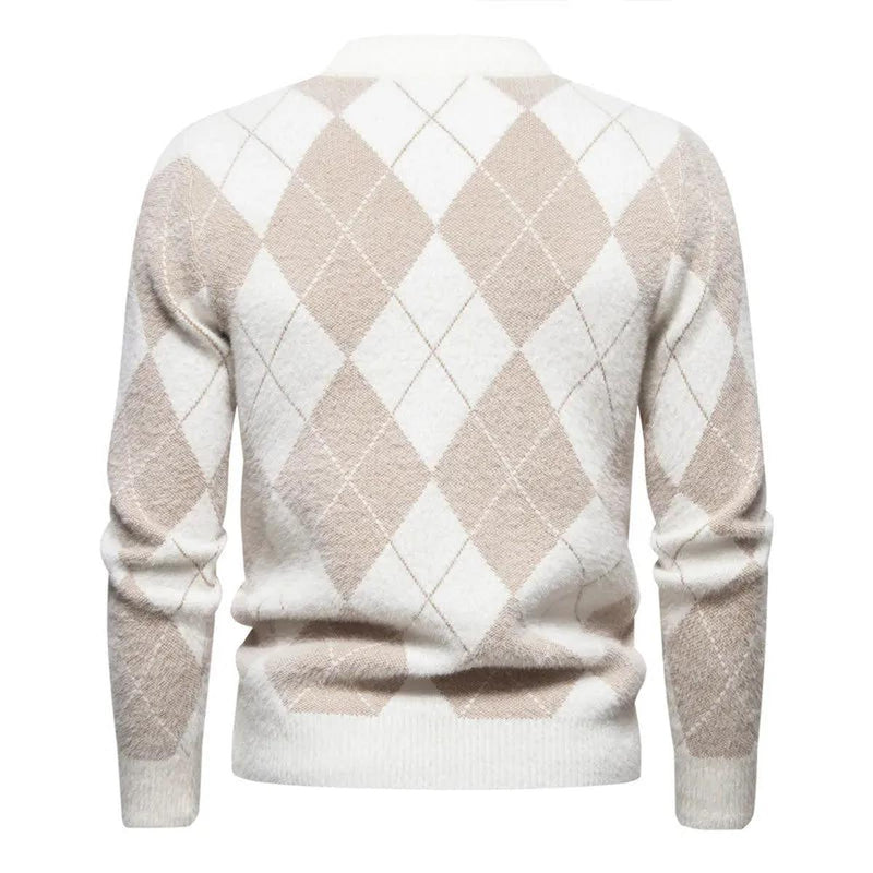 Men&#39;s Knitted Argyle Crew Neck Sweater