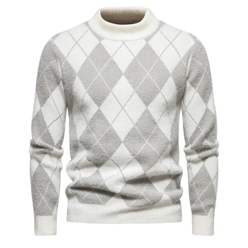 Men&#39;s Knitted Argyle Crew Neck Sweater