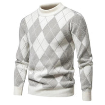 Men&#39;s Knitted Argyle Crew Neck Sweater