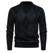Men&#39;s Knitted Argyle Crew Neck Sweater