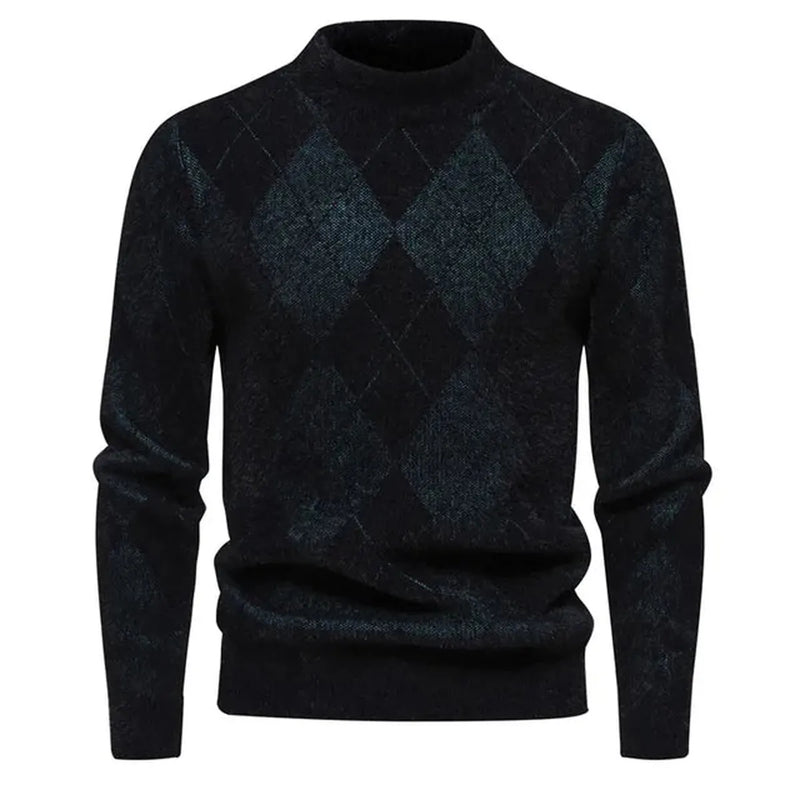 Men&#39;s Knitted Argyle Crew Neck Sweater