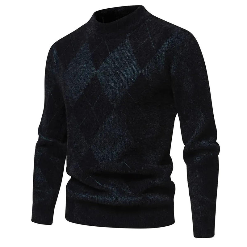 Men&#39;s Knitted Argyle Crew Neck Sweater