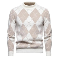 Men&#39;s Knitted Argyle Crew Neck Sweater