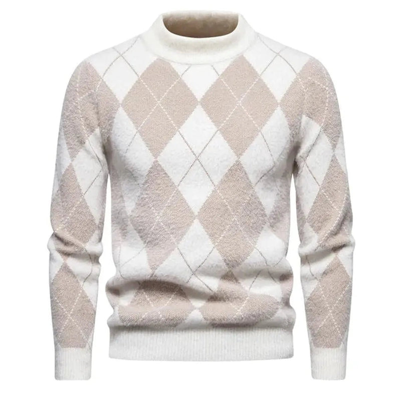 Men&#39;s Knitted Argyle Crew Neck Sweater