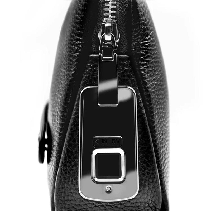 Men&#39;s Leather Anti-Theft Clutch With Fingerprint Lock - Black