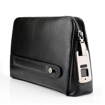 Men&#39;s Leather Anti-Theft Clutch With Fingerprint Lock - Black