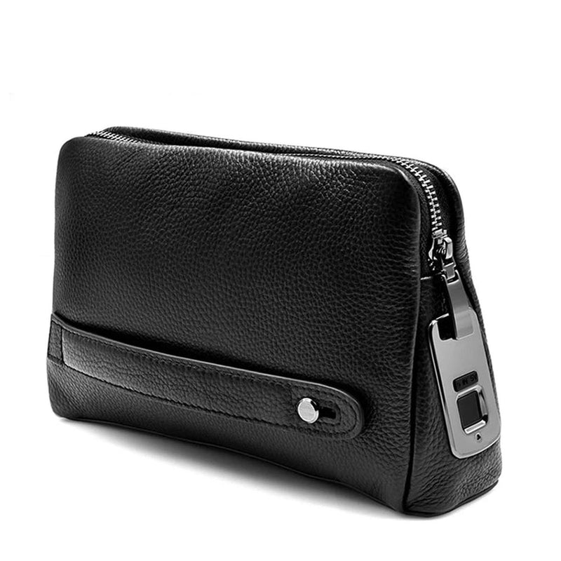 Men&#39;s Leather Anti-Theft Clutch With Fingerprint Lock - Black