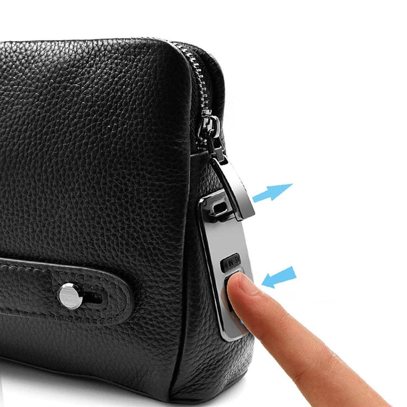 Men&#39;s Leather Anti-Theft Clutch With Fingerprint Lock - Black