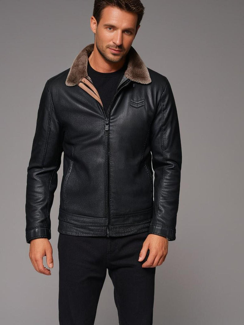 Men&#39;s Leather Jacket With Thermal Lining For Winter