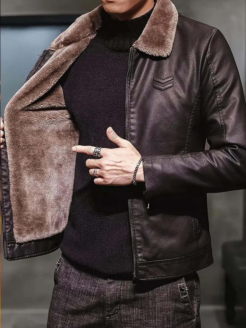 Men&#39;s Leather Jacket With Thermal Lining For Winter