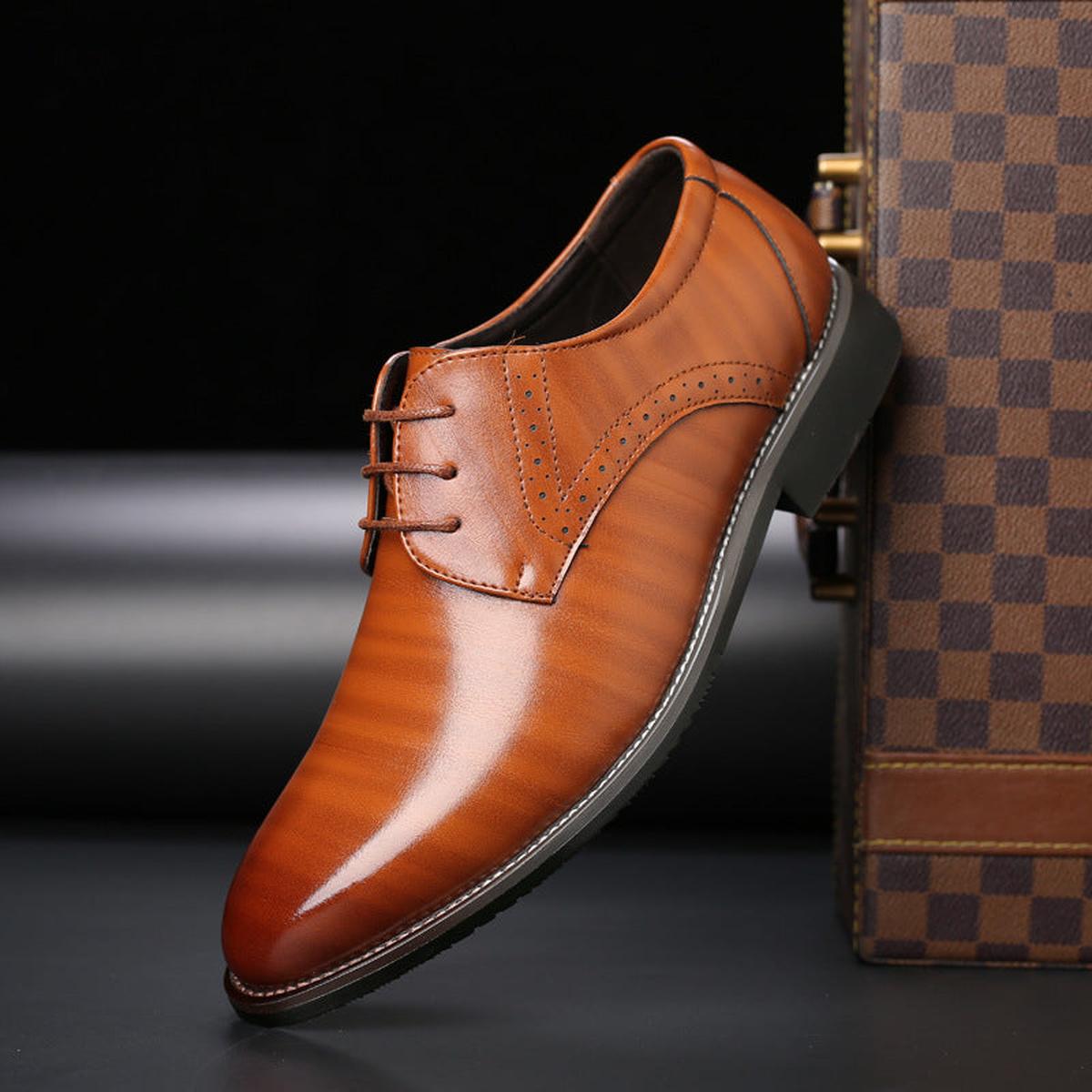 Men&#39;s Leather Lace-Up Brogue Dress Shoes