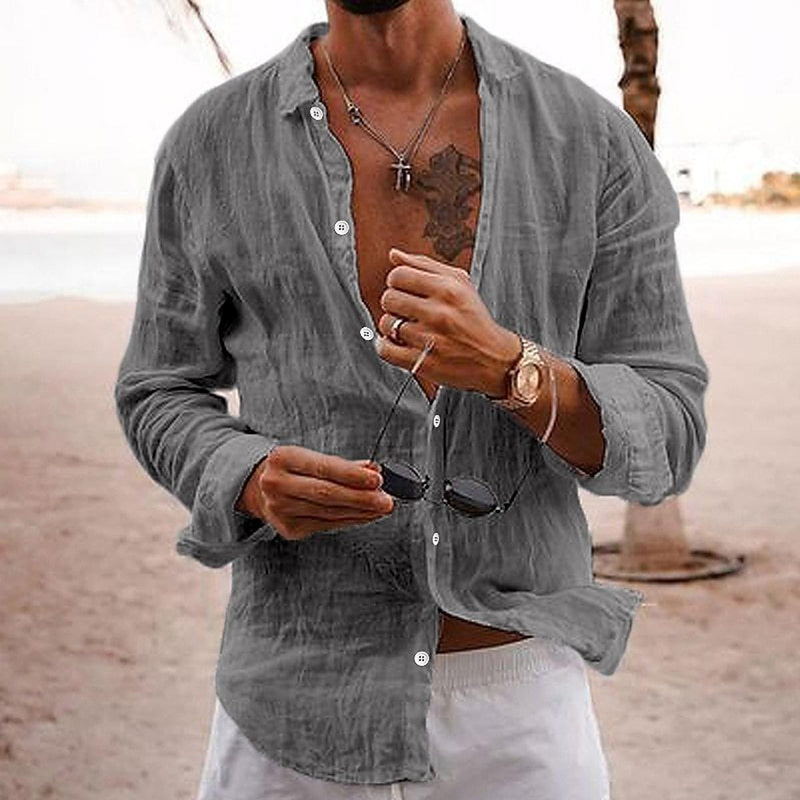 Men&#39;s Lightweight Cotton Summer Shirt With Long Sleeves