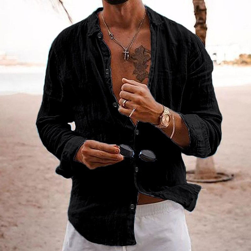 Men&#39;s Lightweight Cotton Summer Shirt With Long Sleeves