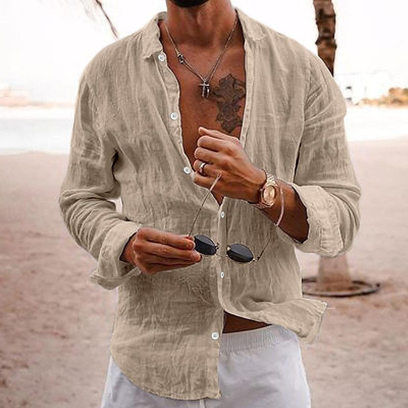 Men&#39;s Lightweight Cotton Summer Shirt With Long Sleeves