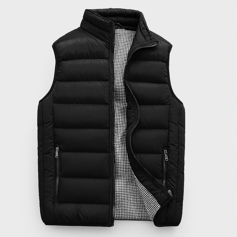 Men&#39;s Lightweight Padded Vest With High Collar And Wind-Resistant Zippers