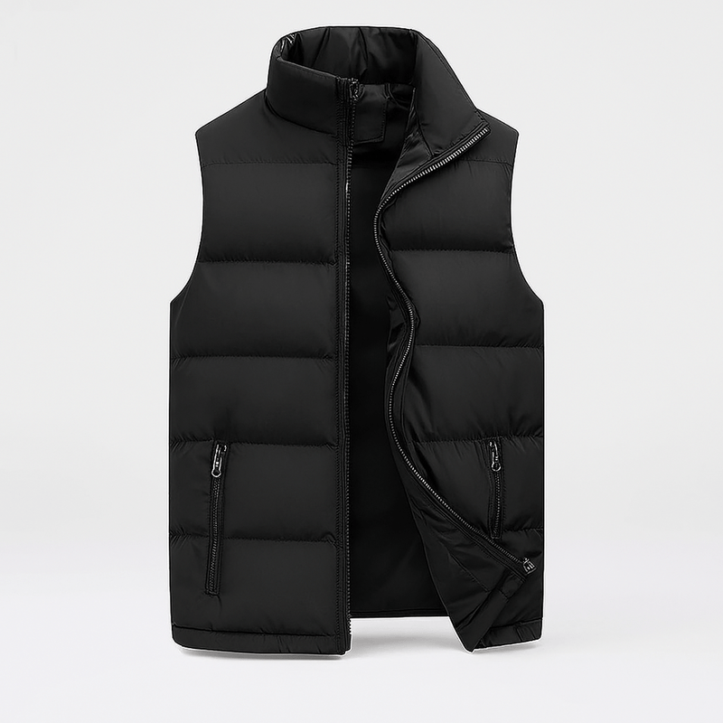 Men&#39;s Lightweight Padded Vest With High Collar And Wind-Resistant Zippers