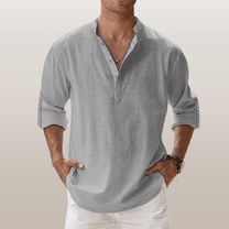 Men&#39;s Linen Blend Long Sleeve Henley Shirt
