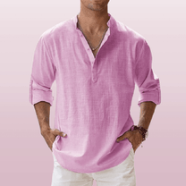 Men&#39;s Linen Blend Long Sleeve Henley Shirt