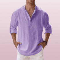Men&#39;s Linen Blend Long Sleeve Henley Shirt