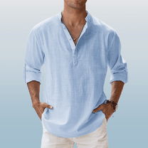 Men&#39;s Linen Blend Long Sleeve Henley Shirt