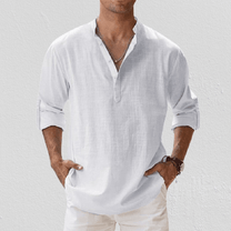 Men&#39;s Linen Blend Long Sleeve Henley Shirt