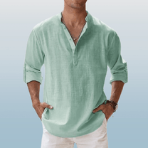 Men&#39;s Linen Blend Long Sleeve Henley Shirt