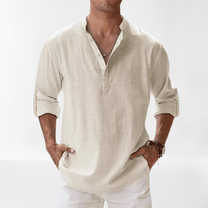Men&#39;s Linen Blend Long Sleeve Henley Shirt