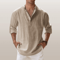 Men&#39;s Linen Blend Long Sleeve Henley Shirt