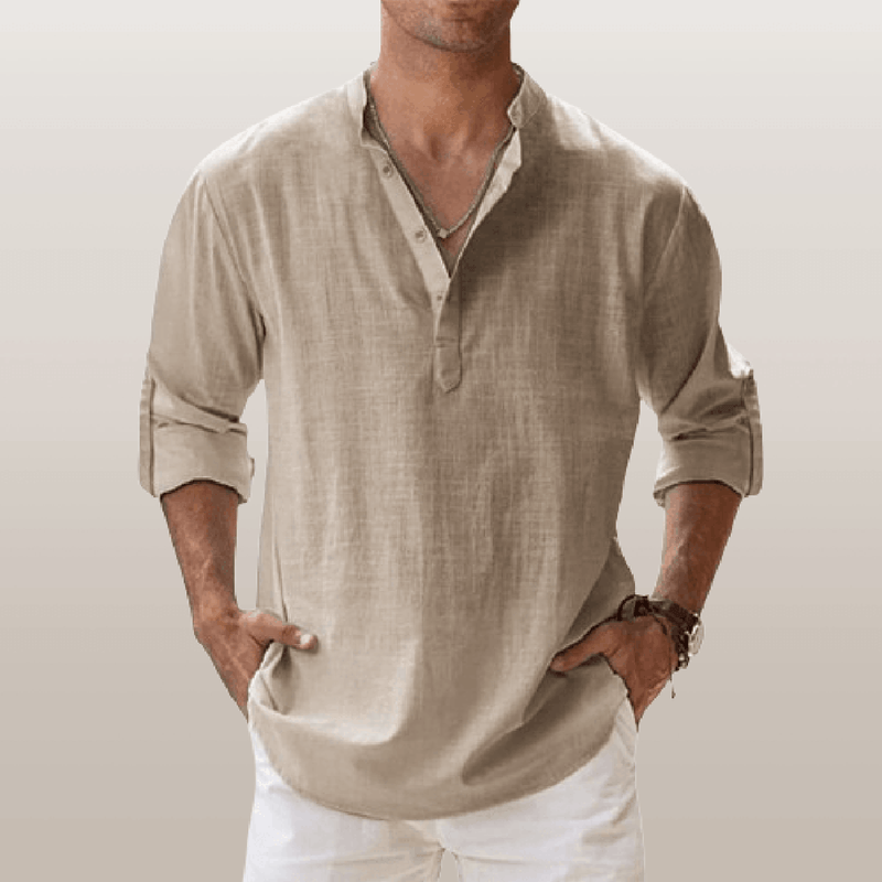 Men&#39;s Linen Blend Long Sleeve Henley Shirt
