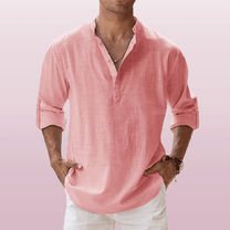 Men&#39;s Linen Blend Long Sleeve Henley Shirt