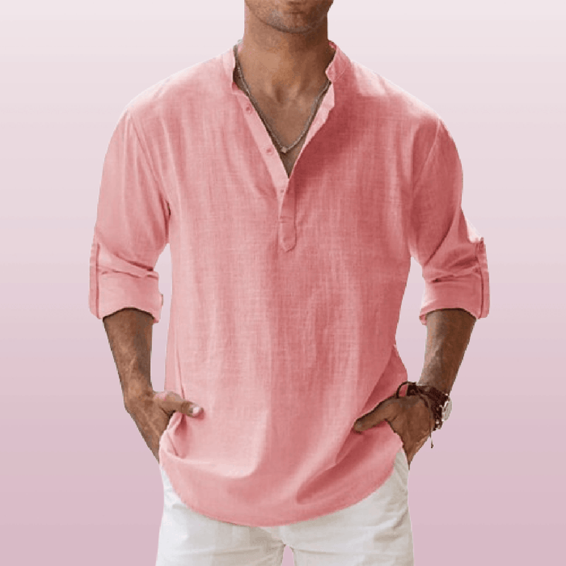 Men&#39;s Linen Blend Long Sleeve Henley Shirt