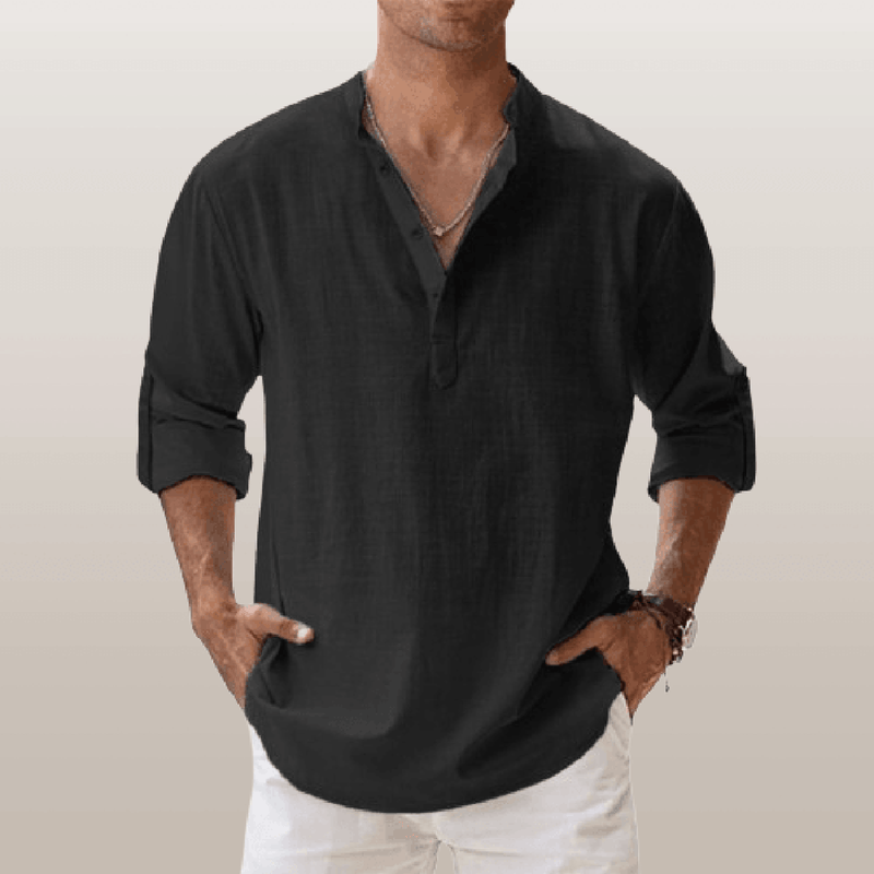 Men&#39;s Linen Blend Long Sleeve Henley Shirt
