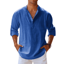 Men&#39;s Linen Blend Long Sleeve Henley Shirt