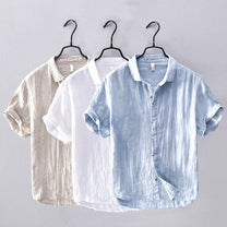Men&#39;s Linen Blend Short Sleeve Button-Up Shirt