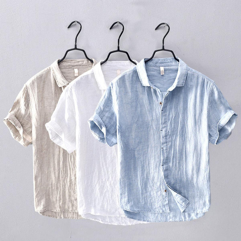 Men&#39;s Linen Blend Short Sleeve Button-Up Shirt