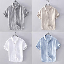 Men&#39;s Linen Blend Short Sleeve Button-Up Shirt