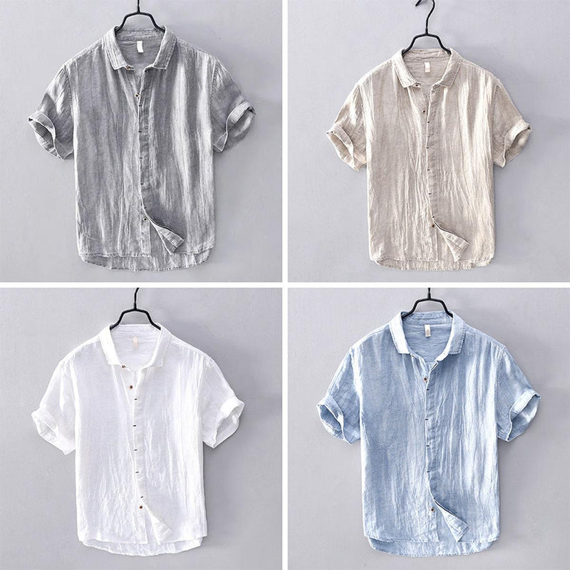 Men&#39;s Linen Blend Short Sleeve Button-Up Shirt