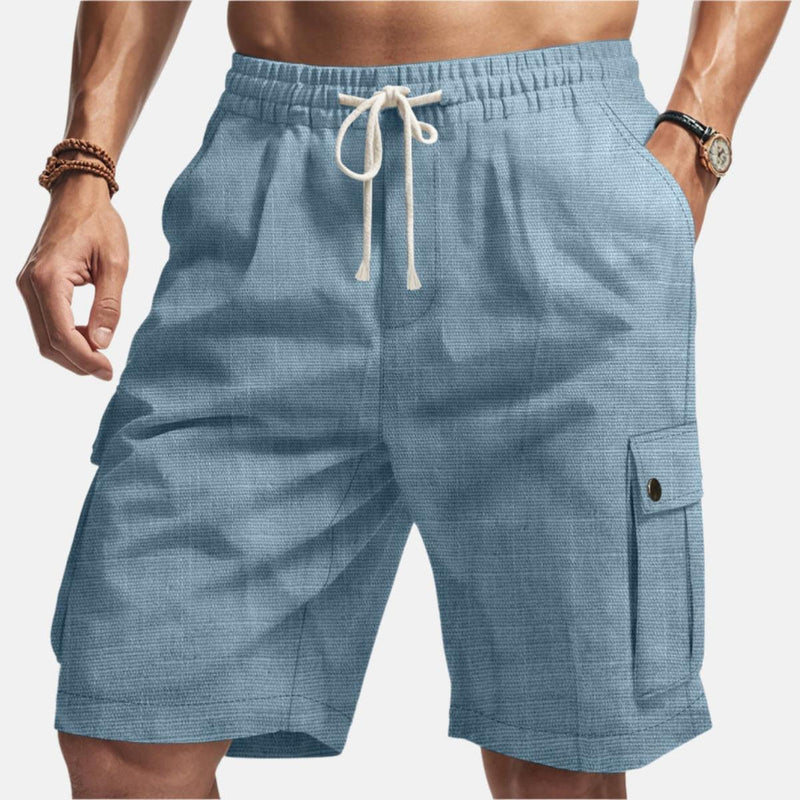 Men&#39;s Linen Cargo Shorts With Adjustable Drawstring Waist