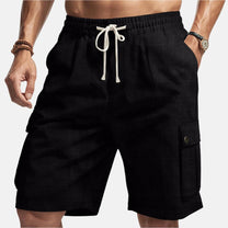 Men&#39;s Linen Cargo Shorts With Adjustable Drawstring Waist